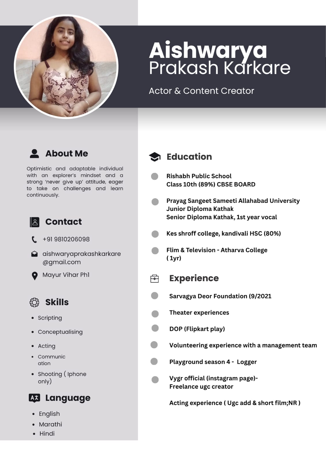 resume aishwarya